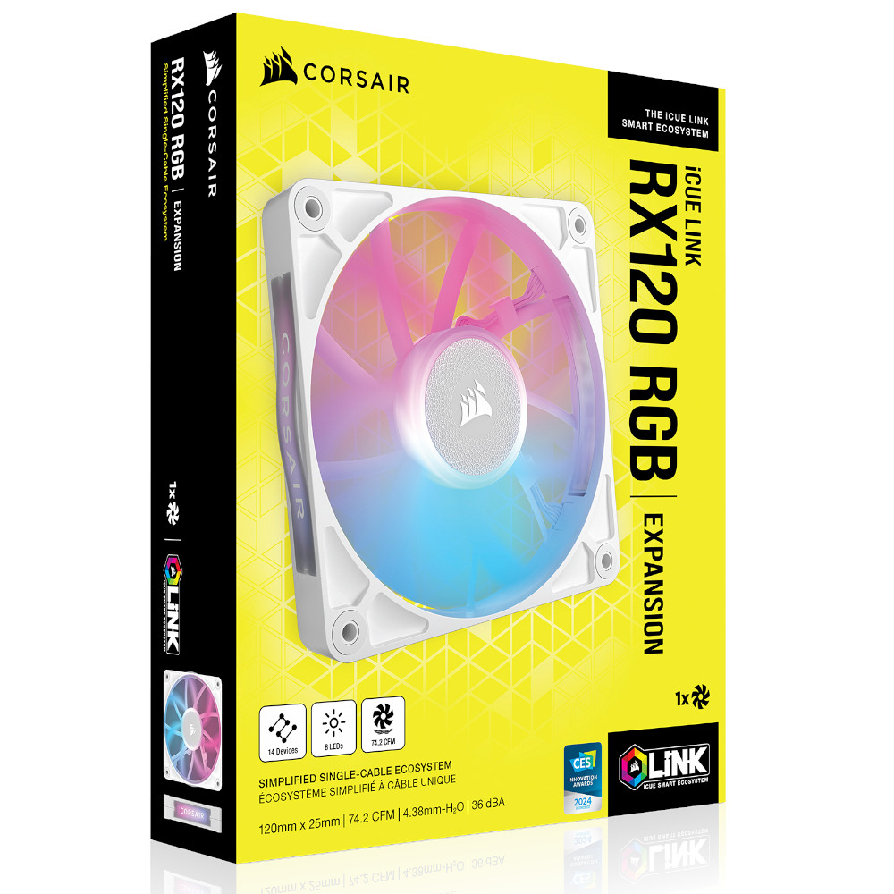 CORSAIR - CORSAIR iCUE LINK RX120 RGB 120mm PWM Fans Expansion Fan - White