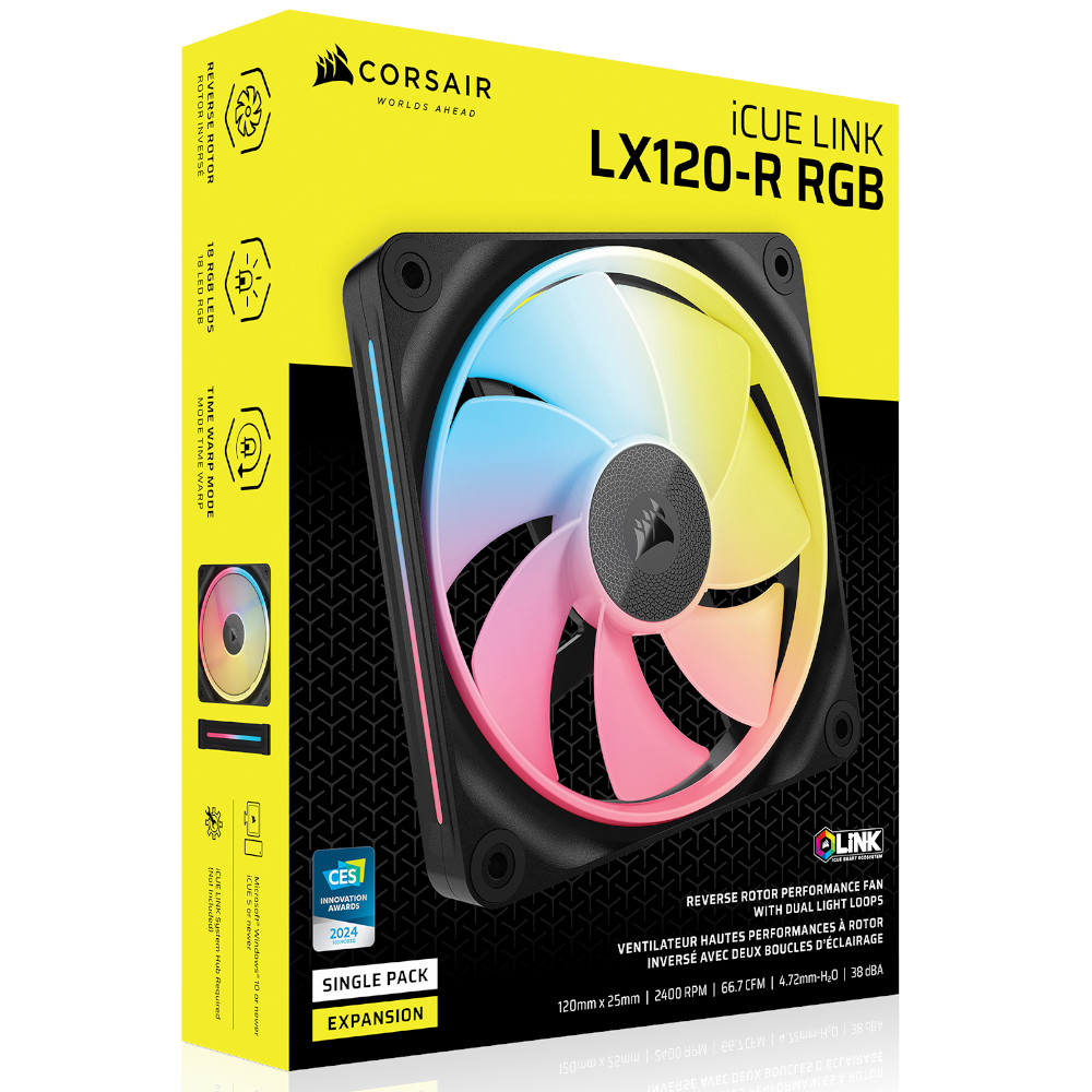 CORSAIR - CORSAIR LX120-R RGB 120mm PWM Reverse Fan - Black