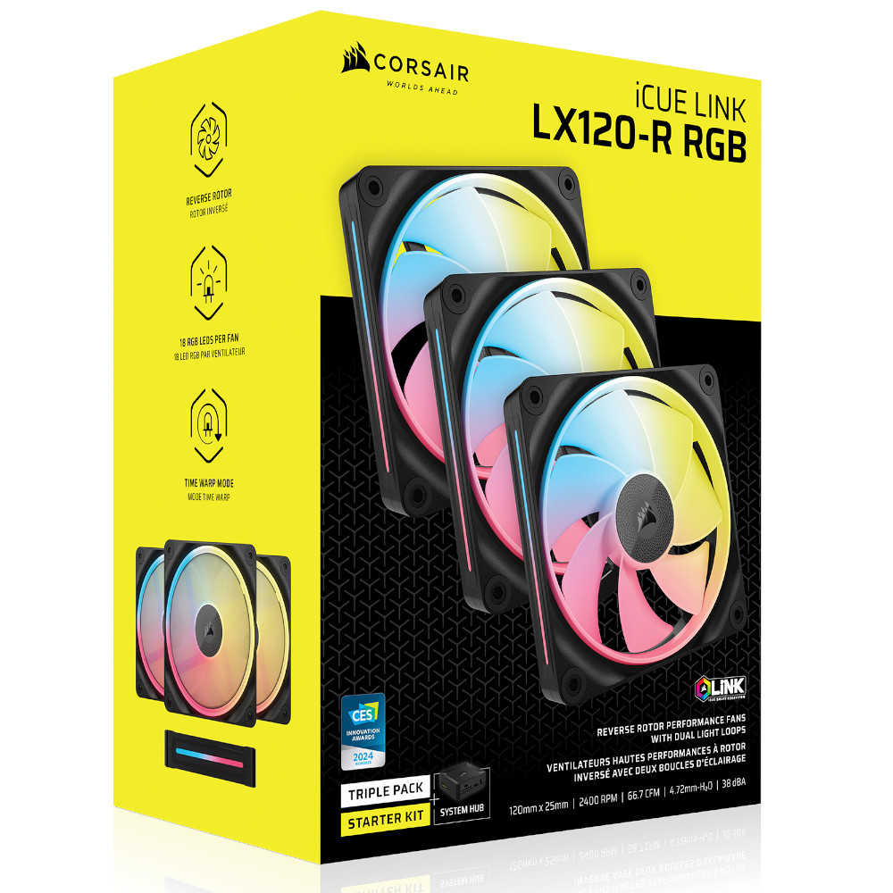 CORSAIR - The CORSAIR iCUE LINK LX120-R RGB 120mm PWM Reverse Fans Starter Kit - Black