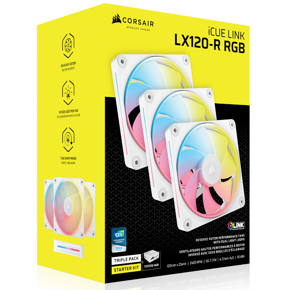 CORSAIR - CORSAIR iCUE LINK LX120-R RGB 120mm PWM Reverse Fans Starter Kit - White