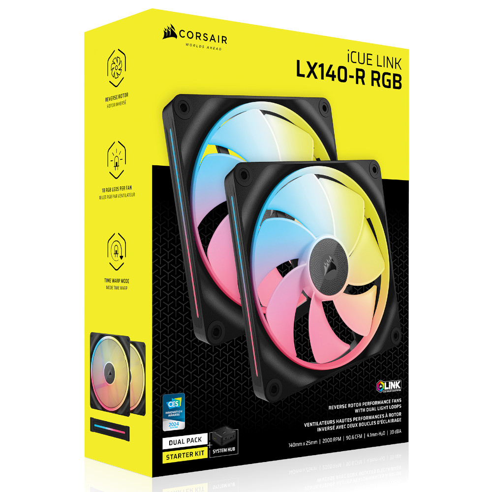 CORSAIR - CORSAIR iCUE LINK LX140-R RGB 140mm PWM Reverse Fans Starter Kit - Black