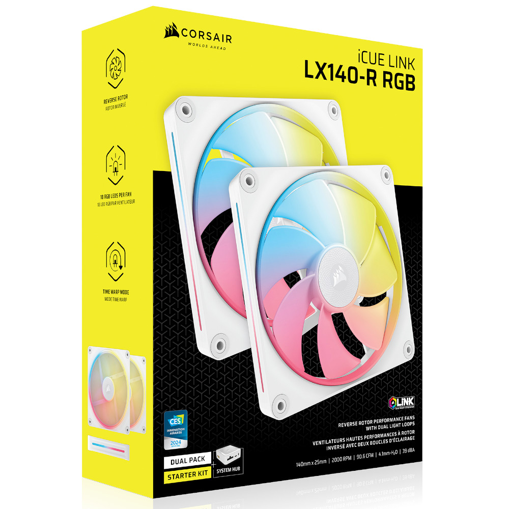 CORSAIR - CORSAIR iCUE LINK LX140-R RGB 140mm PWM Reverse Fans Starter Kit - White