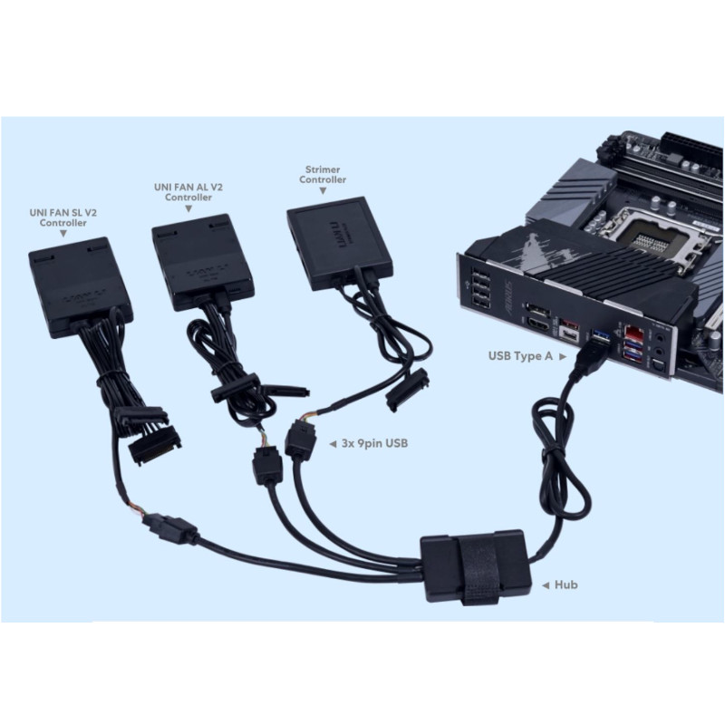 Lian Li - Lian Li USB 2.0 1-to-3 Hub (Type A Male Port) - Black