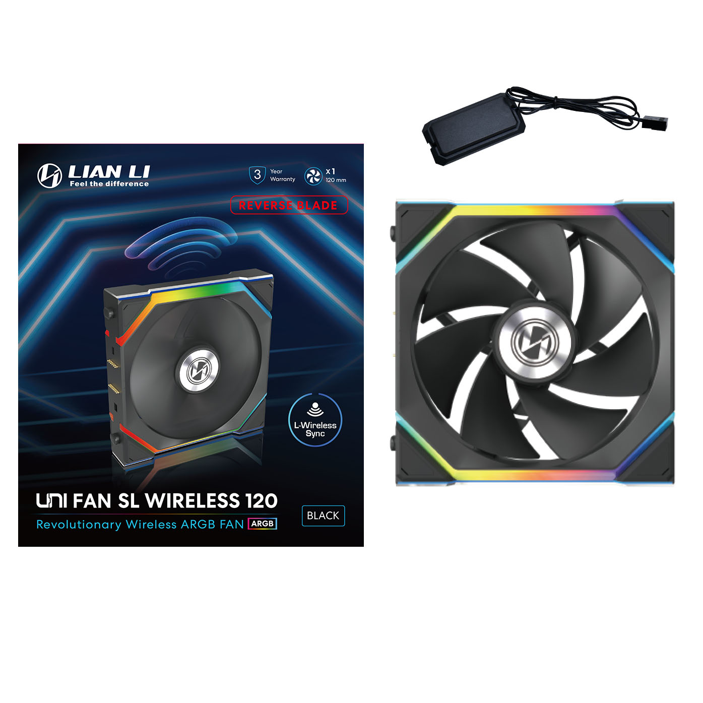 Lian Li - Lian Li UNI SL WIRELESS RGB 120mm Reverse Flow Fan  - Black