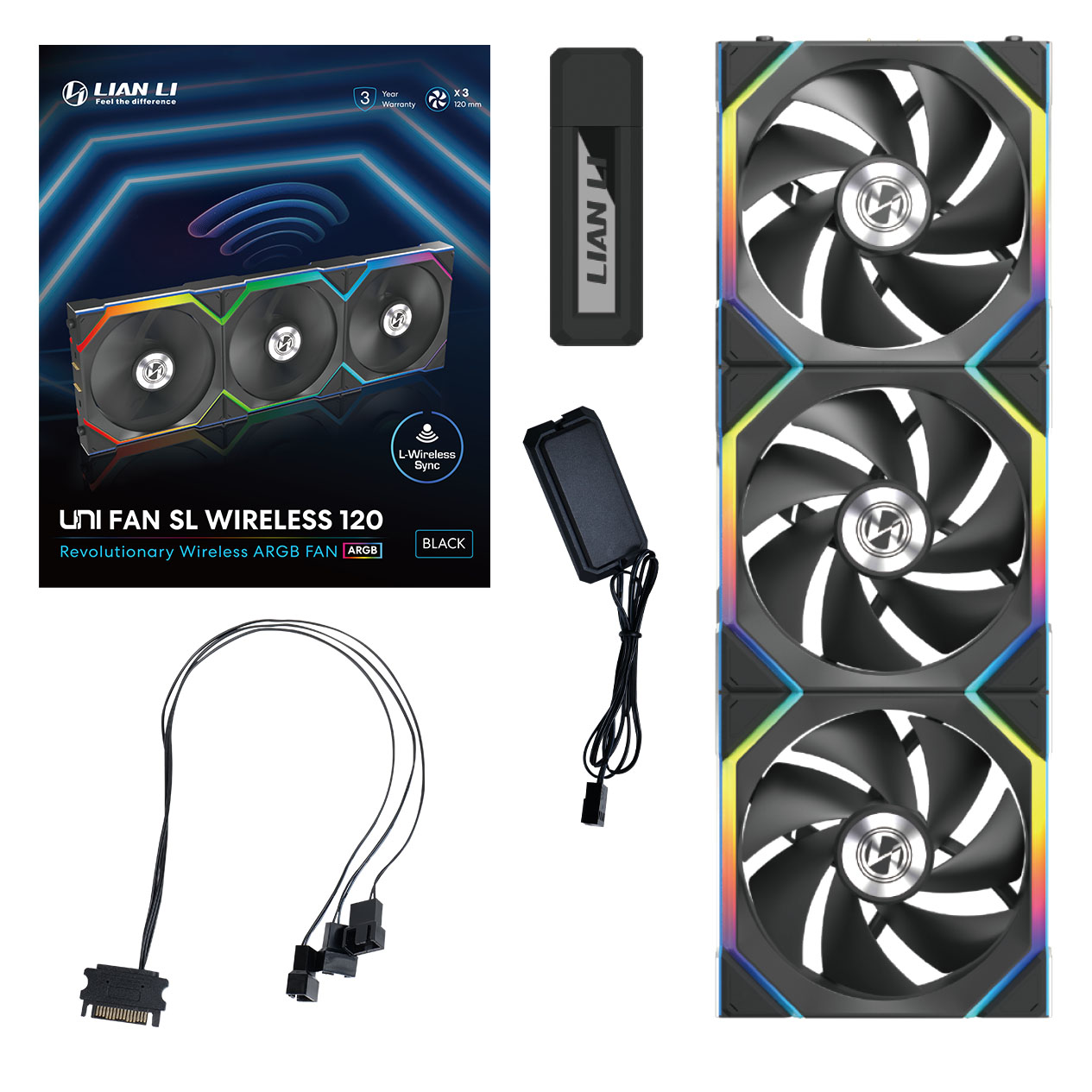 Lian Li - Lian Li UNI SL WIRELESS RGB 120mm Fan Triple Pack - Black