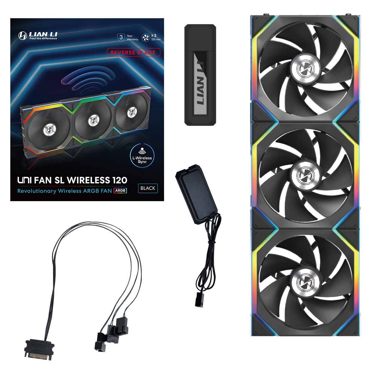 Lian Li - Lian Li UNI SL WIRELESS RGB 120mm Reverse Flow Fan Triple Pack - Black