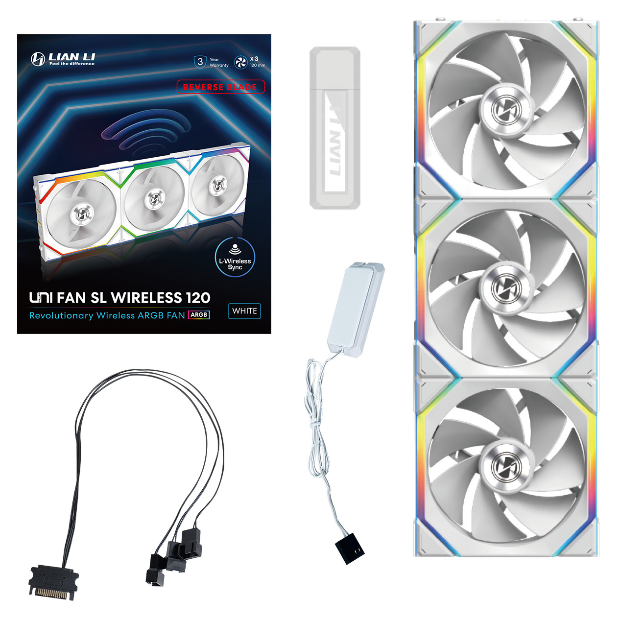 Lian Li - Lian Li UNI SL WIRELESS RGB 120mm Reverse Flow Fan Triple Pack - White