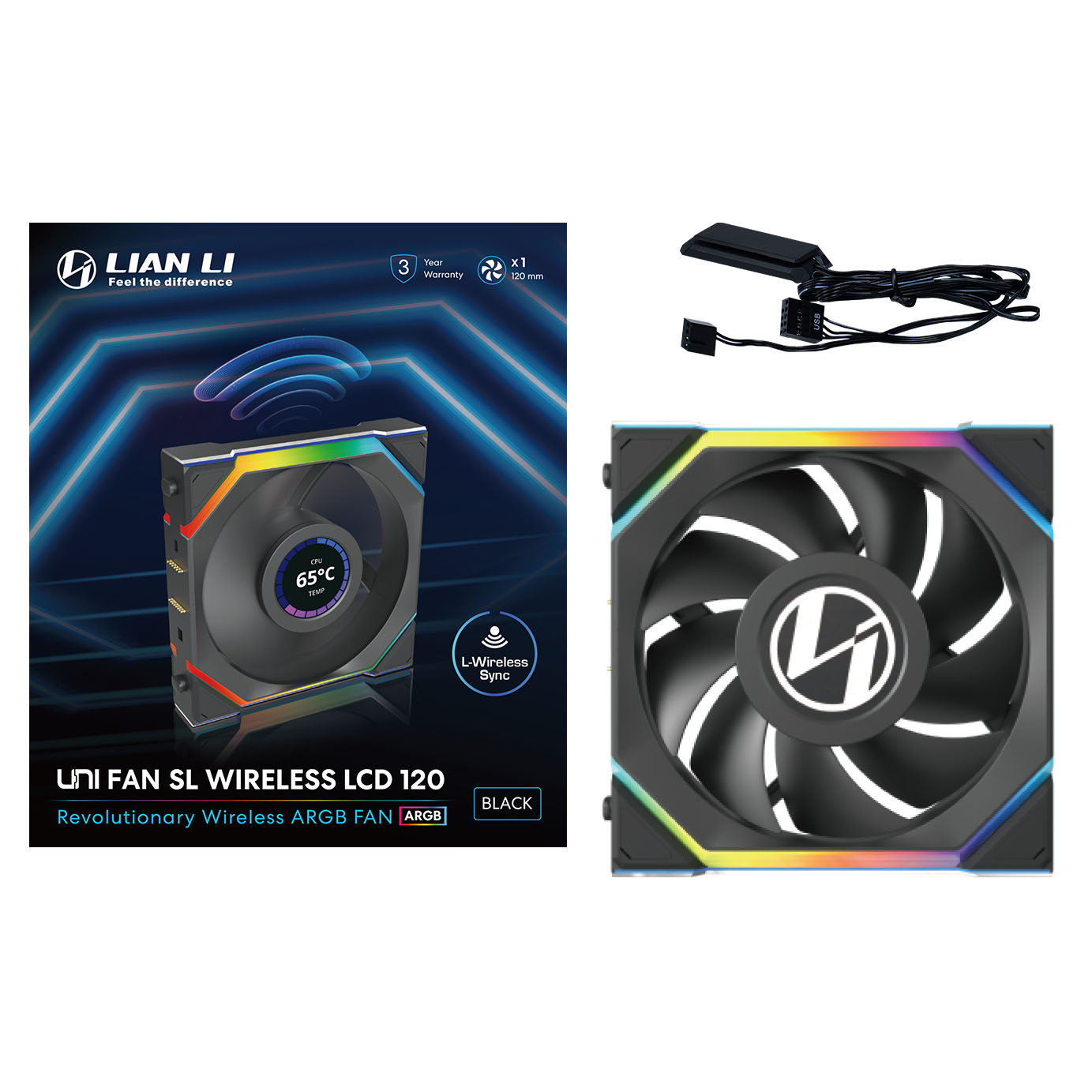 Lian Li - Lian Li UNI SL WIRELESS LCD RGB 120mm Fan - Black