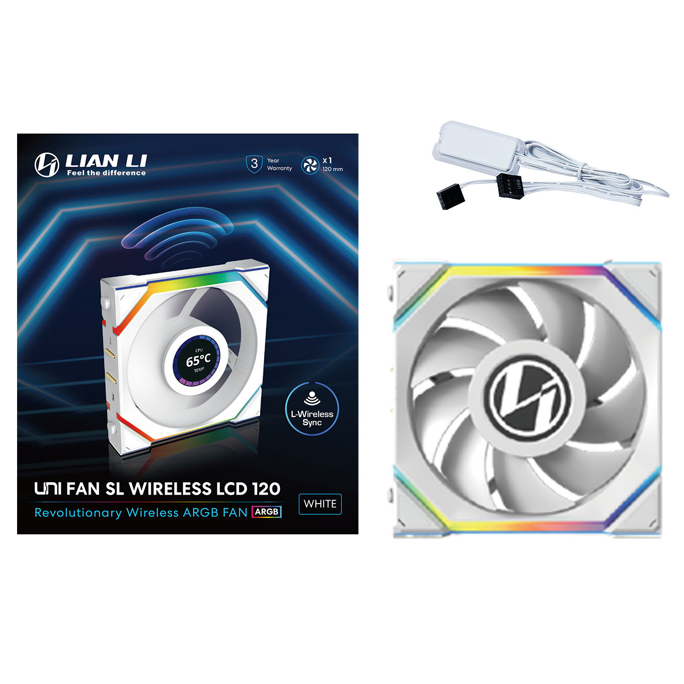 Lian Li - Lian Li UNI SL WIRELESS LCD RGB 120mm Fan - White