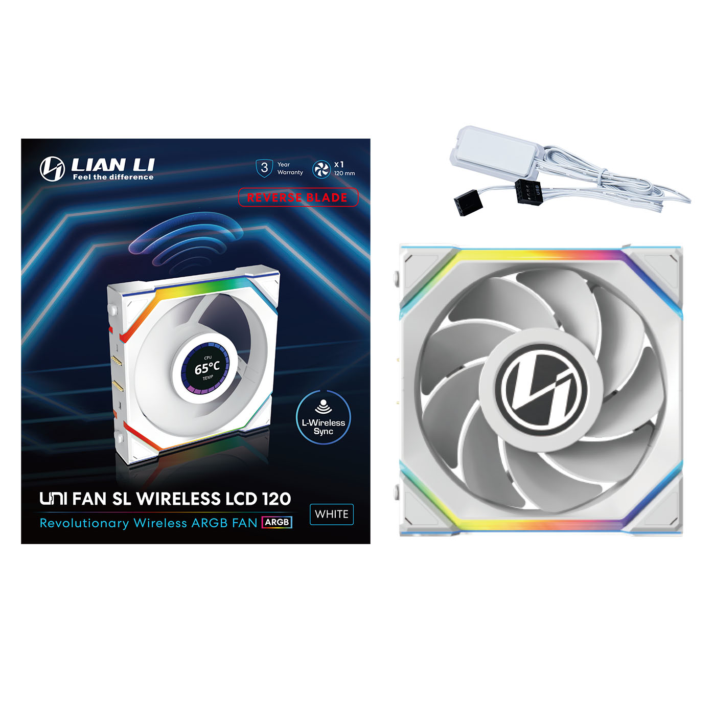 Lian Li - Lian Li UNI SL WIRELESS LCD RGB Reverse Flow 120mm Fan - White