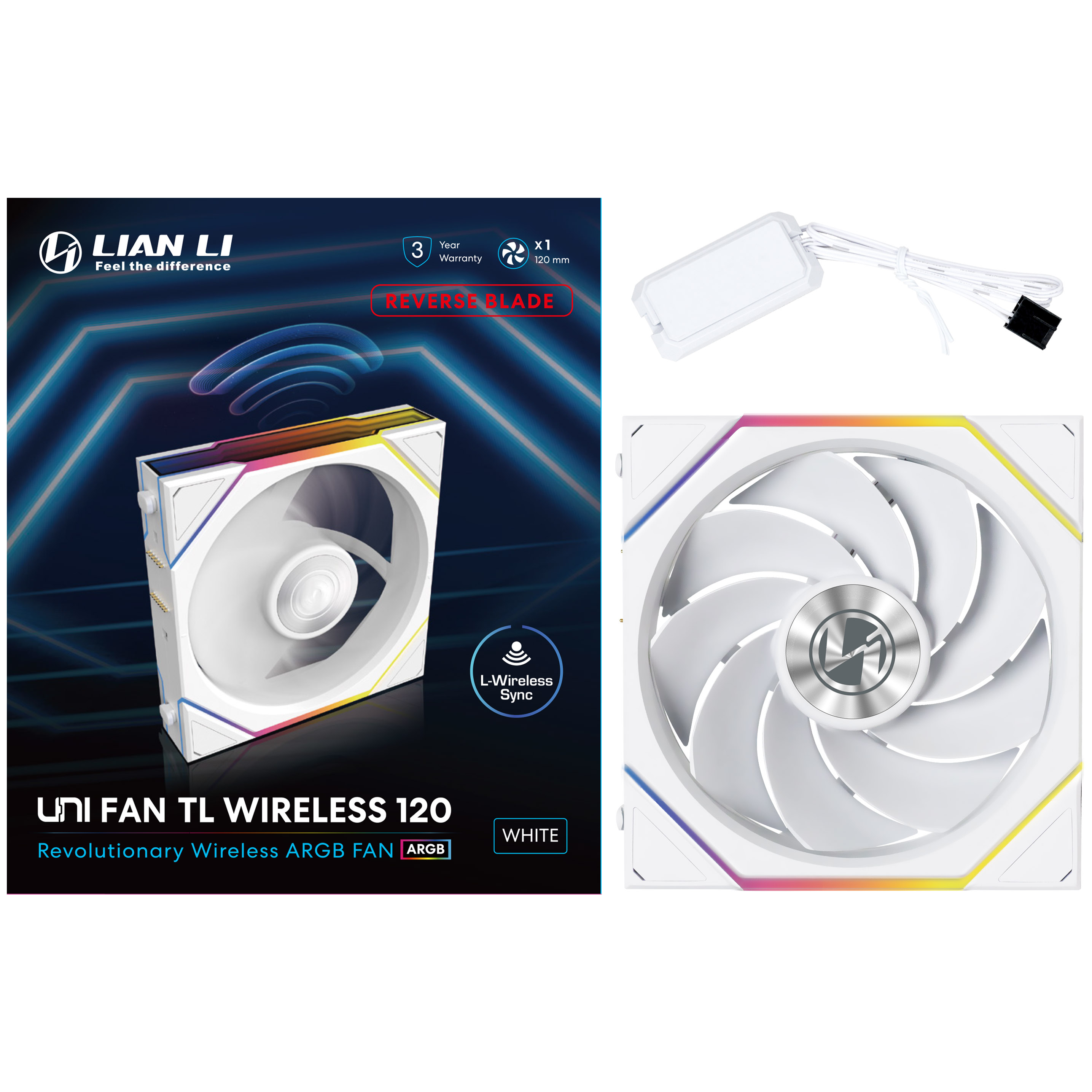 Lian Li - Lian Li UNI FAN TL Wireless Reverse 120 White Fan - 120mm