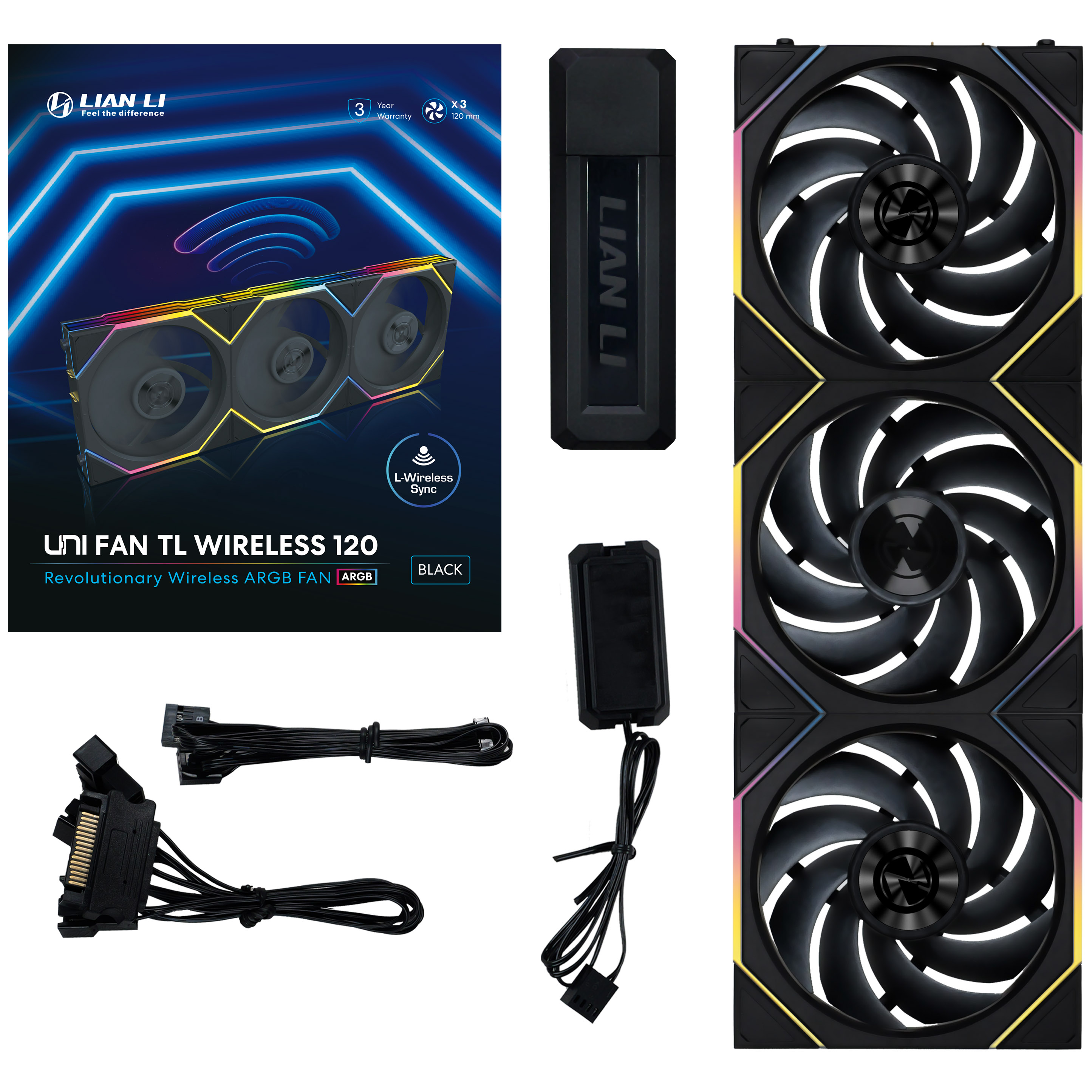 Lian Li - Lian Li UNI FAN TL Wireless 120 Black Triple Fan Pack with Controller - 120mm