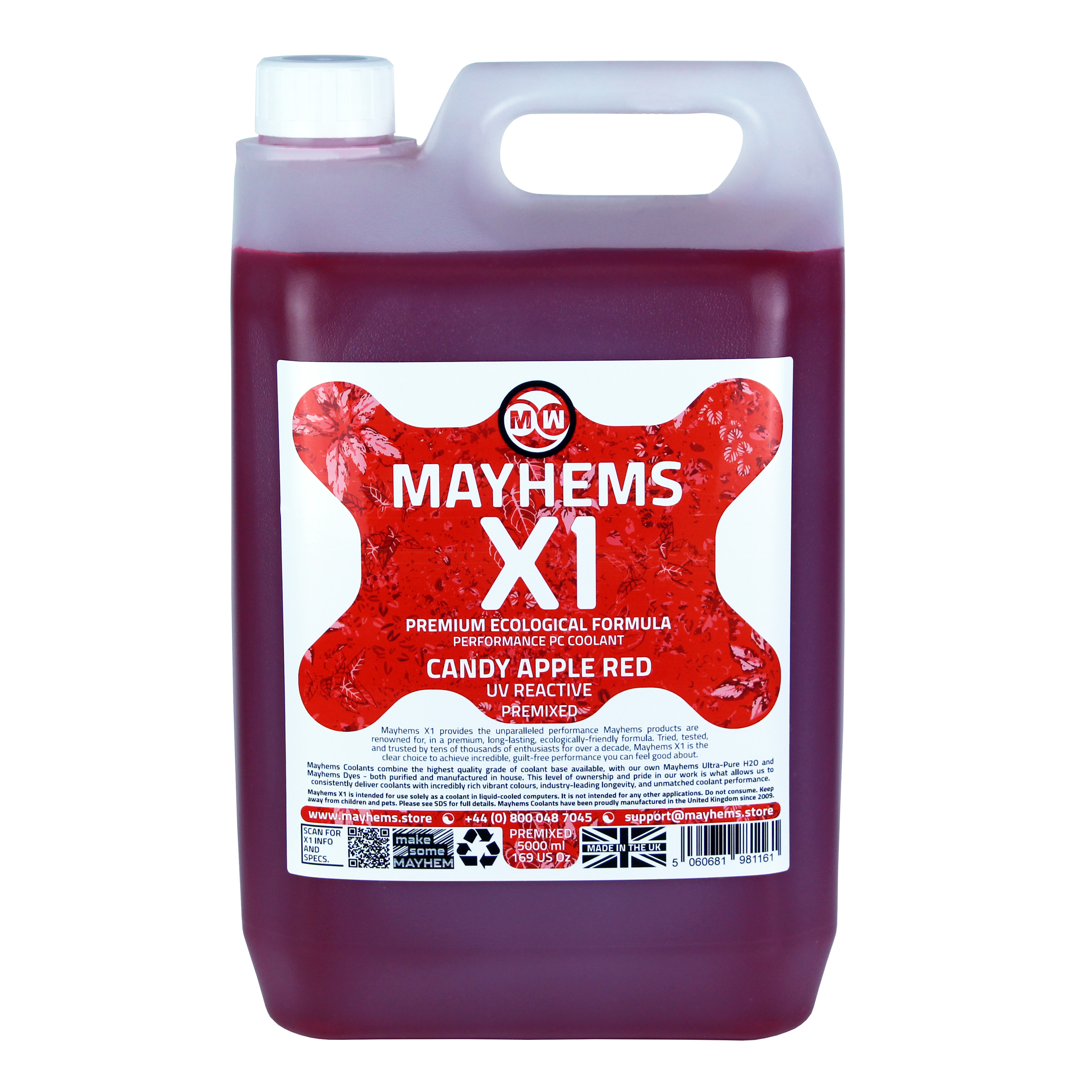Mayhems - PC Coolant - X1 Premix - Eco Friendly Series, UV Fluorescent, 5 Litre, Red