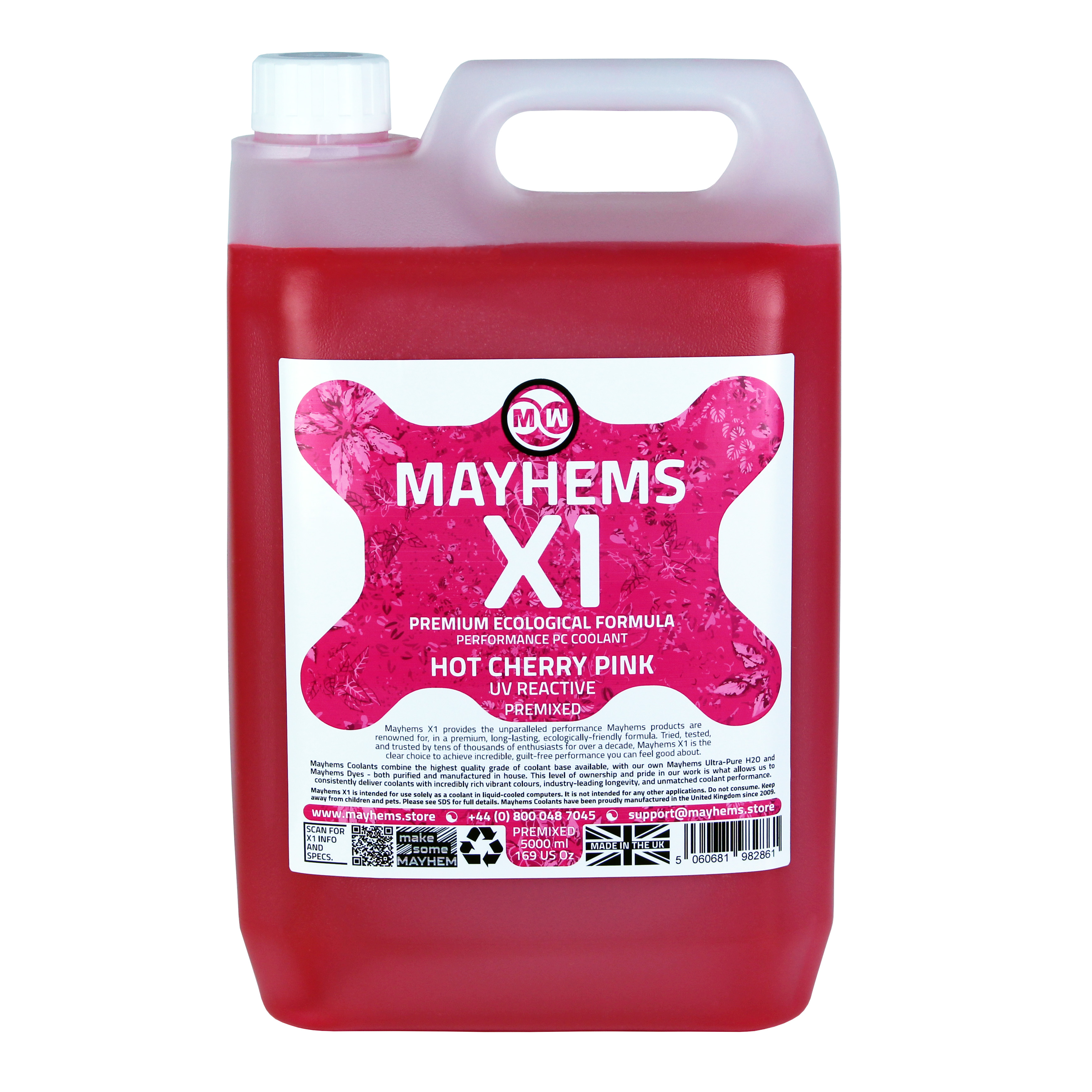 Mayhems - PC Coolant - X1 Premix - Eco Friendly Series, UV Fluorescent, 5 Litre, Pink