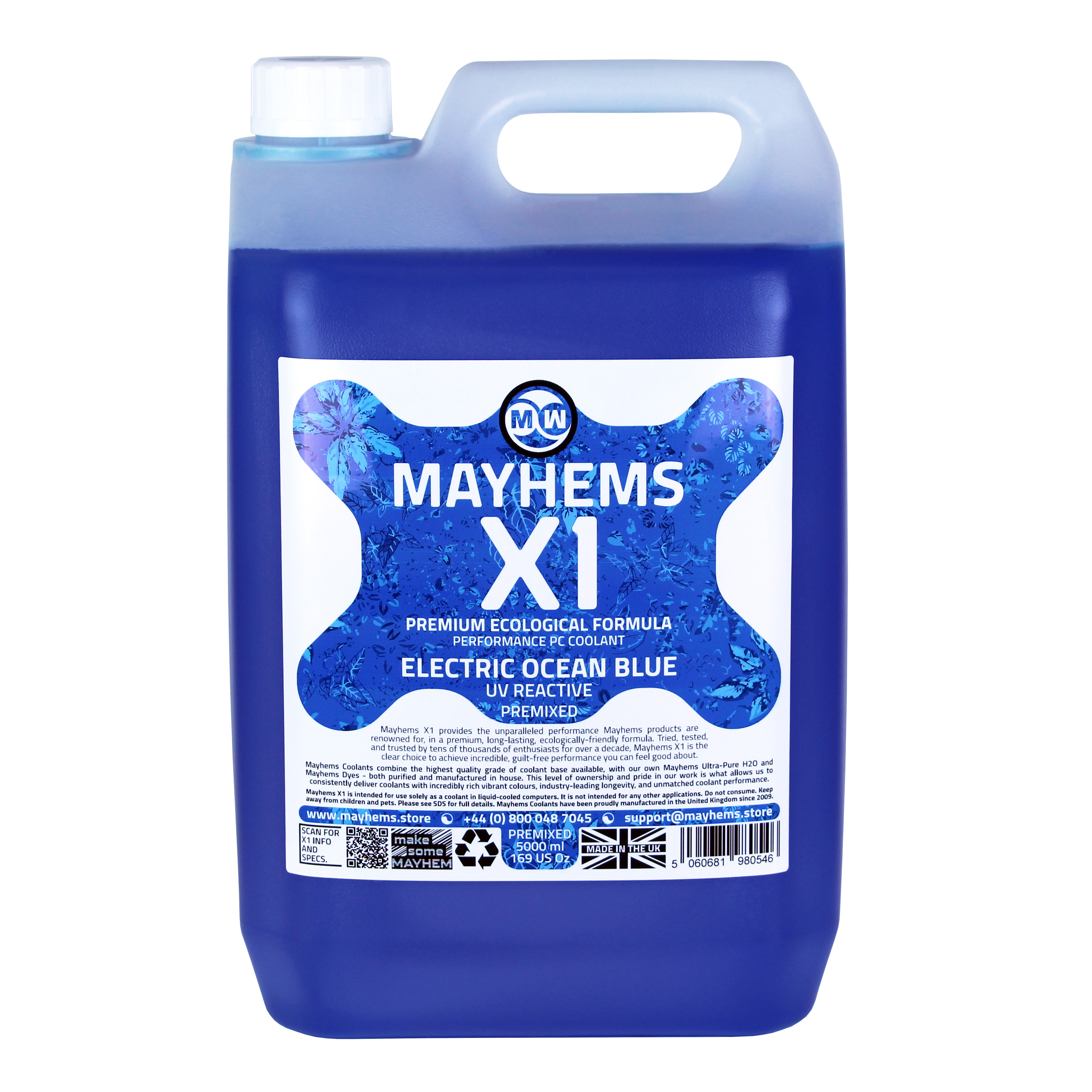 Mayhems - PC Coolant - X1 Premix - Eco Friendly Series, UV Fluorescent, 5 Litre, Blue