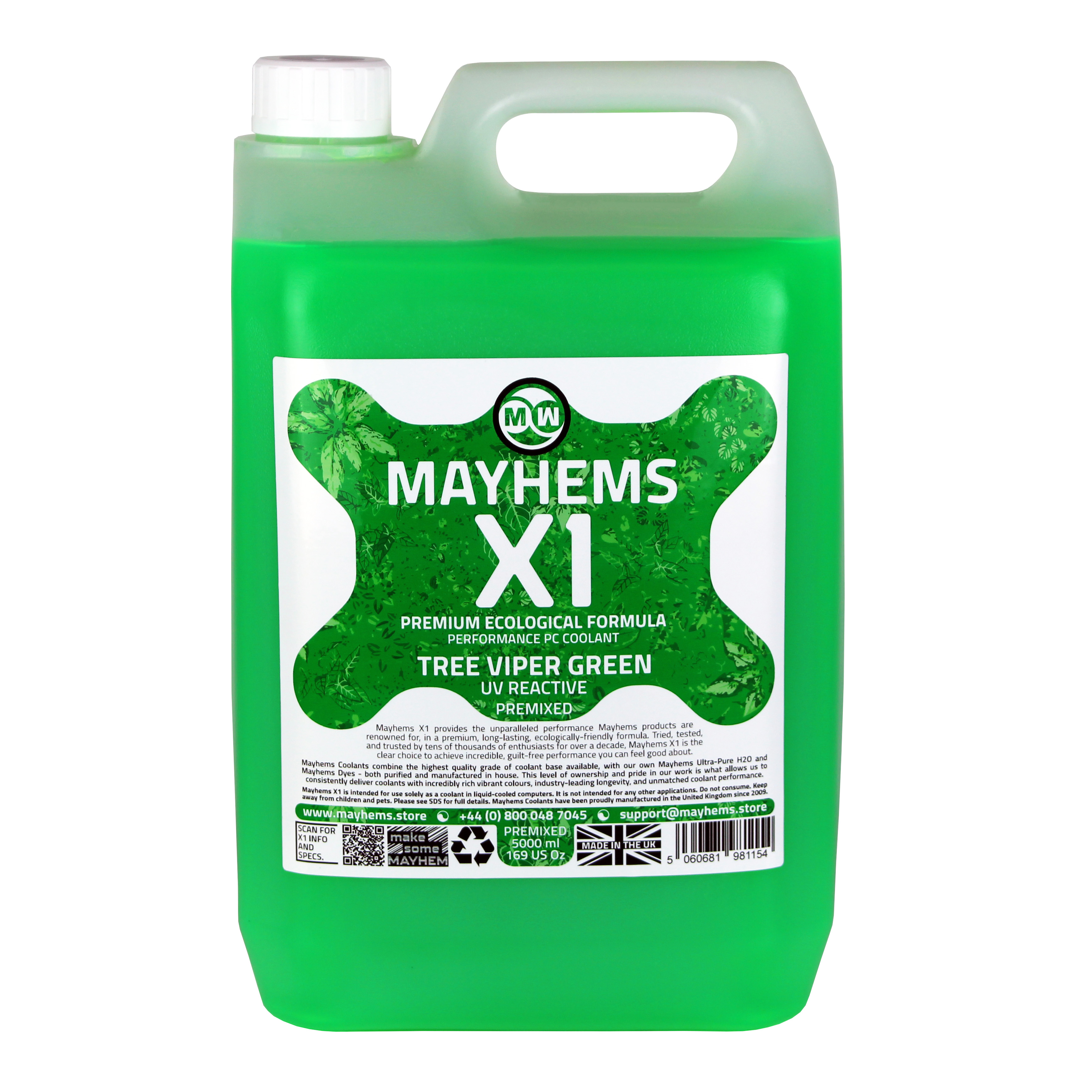 Mayhems - PC Coolant - X1 Premix - Eco Friendly Series, UV Fluorescent, 5 Litre, Green