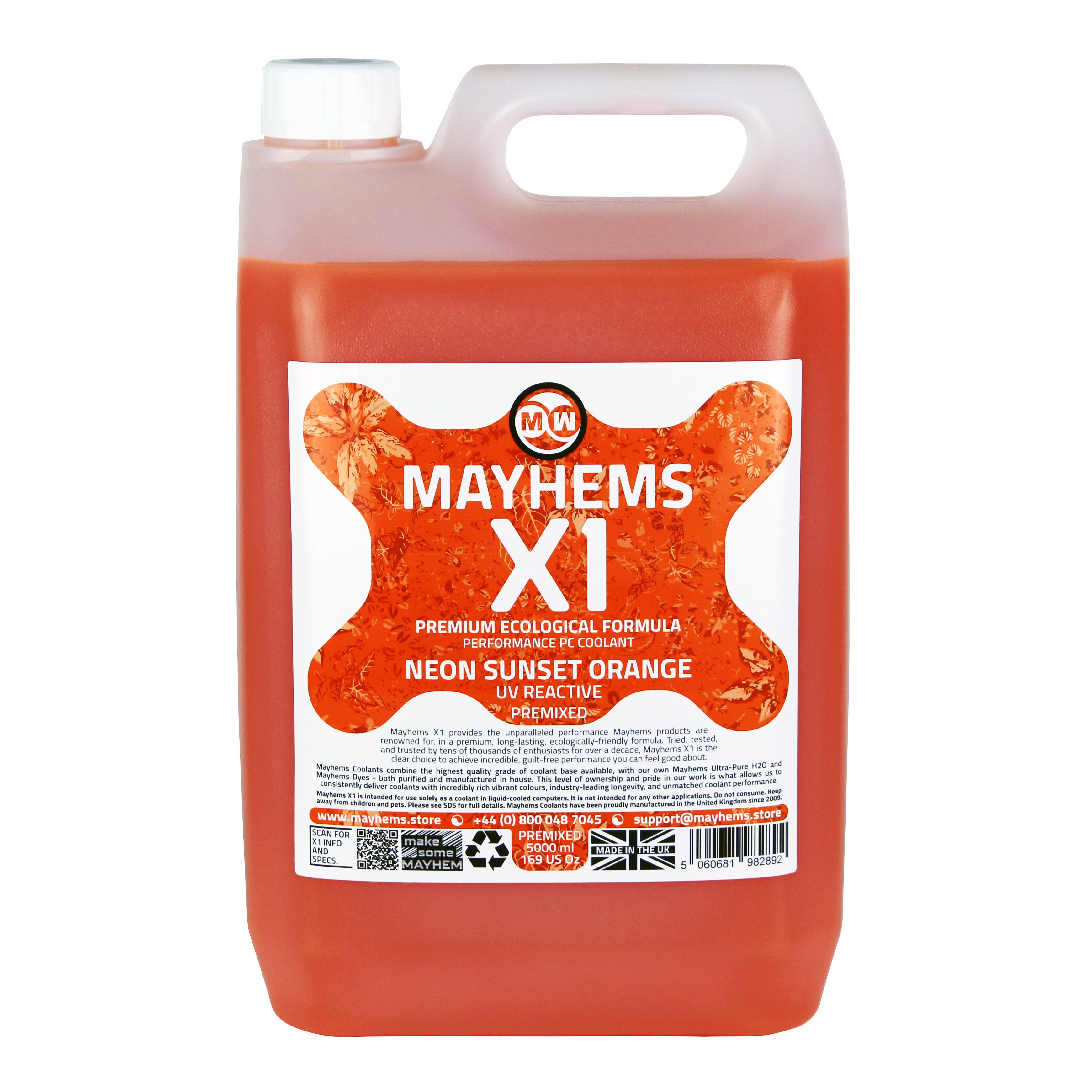Mayhems - PC Coolant - X1 Premix - Eco Friendly Series, UV Fluorescent, 5 Litre, Orange