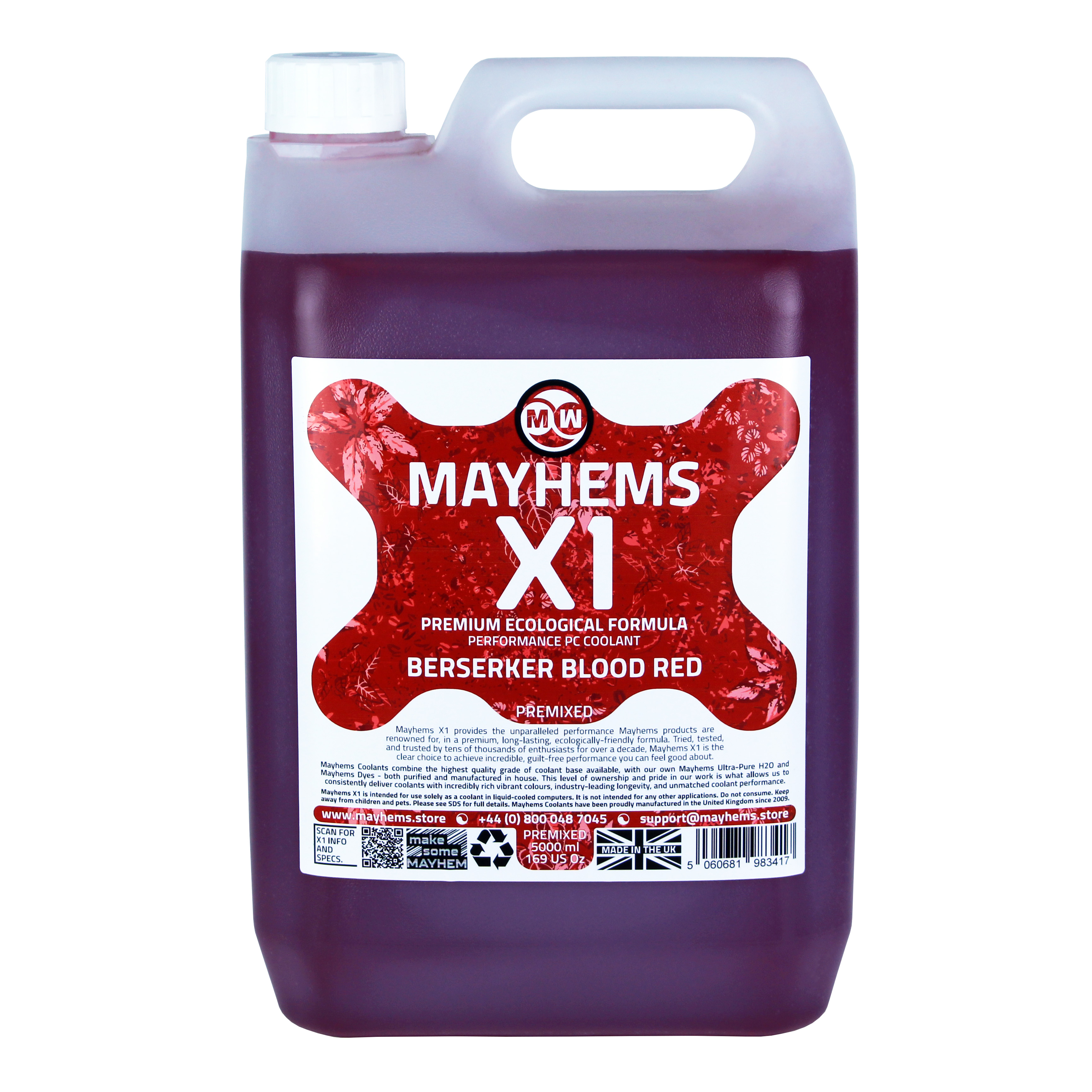 Mayhems - Mayhems - PC Coolant - X1 Premix - Eco Friendly Series, UV Fluorescent, 5 Litre, Blood Red