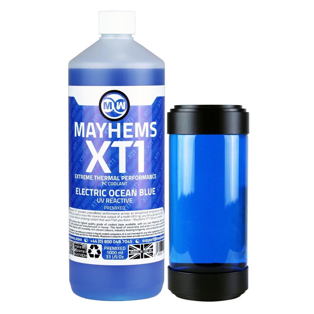 Mayhems - PC Coolant - XT1 Premix - Thermal Performance Series, UV Fluorescent, 1 Litre, Electric Ocean Blue