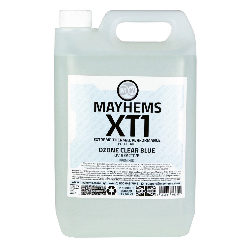 Mayhems - Mayhems - PC Coolant - XT1 Premix - Thermal Performance Series, UV Fluorescent Blue, 5 Litre, Ozone Clear Blue