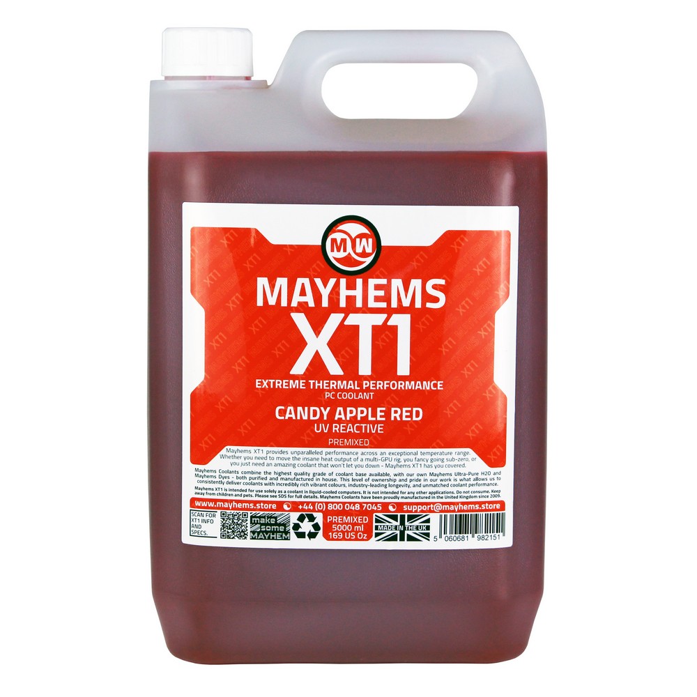 Mayhems - PC Coolant - XT1 Premix - Thermal Performance Series, UV Fluorescent, 5 Litre, Candy Apple Red