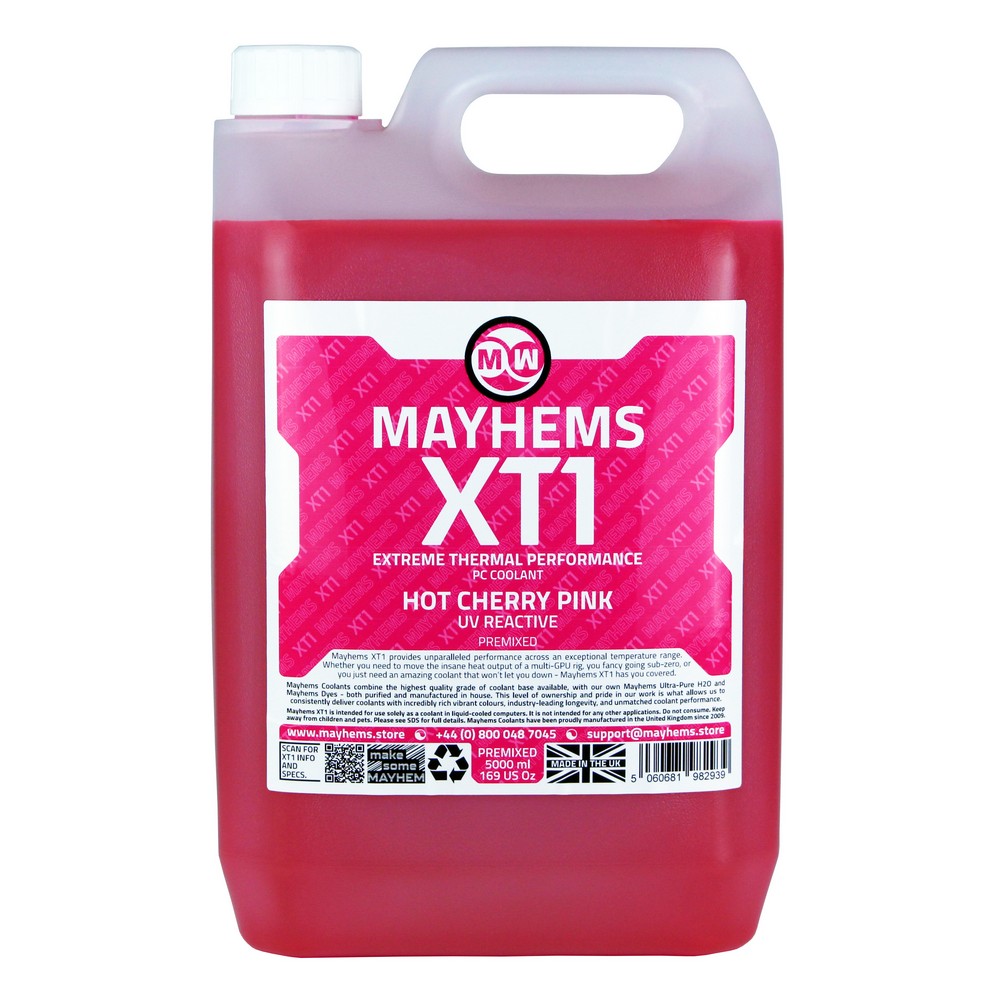 Mayhems - Mayhems - PC Coolant - XT1 Premix - Thermal Performance Series, UV Fluorescent, 5 Litre, Hot Cherry Pink