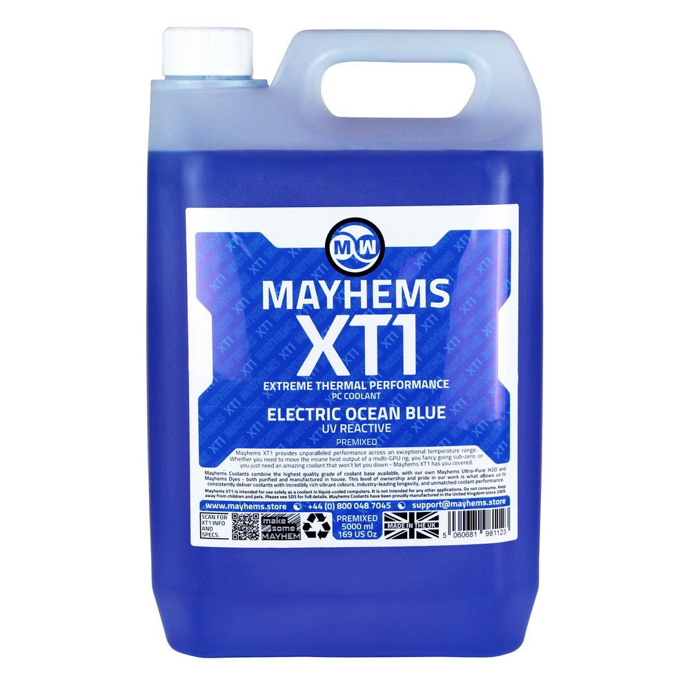 Mayhems - PC Coolant - XT1 Premix - Thermal Performance Series, UV Fluorescent, 5 Litre, Electric Ocean Blue