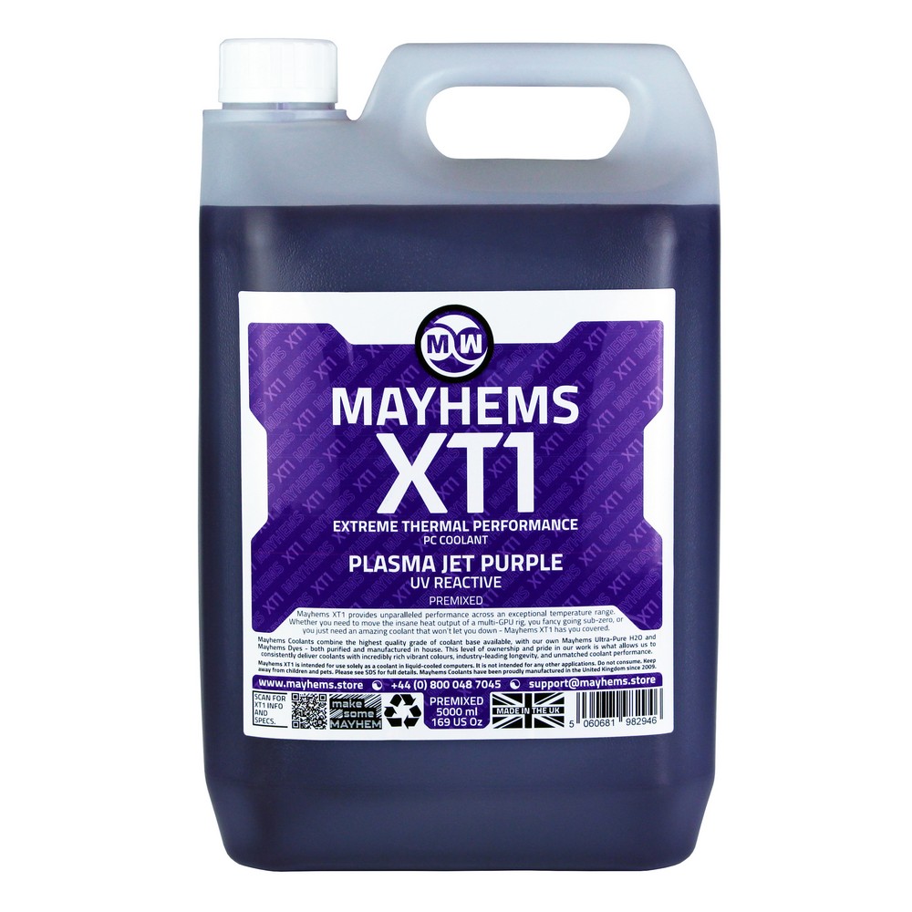 Mayhems - Mayhems - PC Coolant - XT1 Premix - Thermal Performance Series, UV Fluorescent, 5 Litre, Plasma Jet Purple