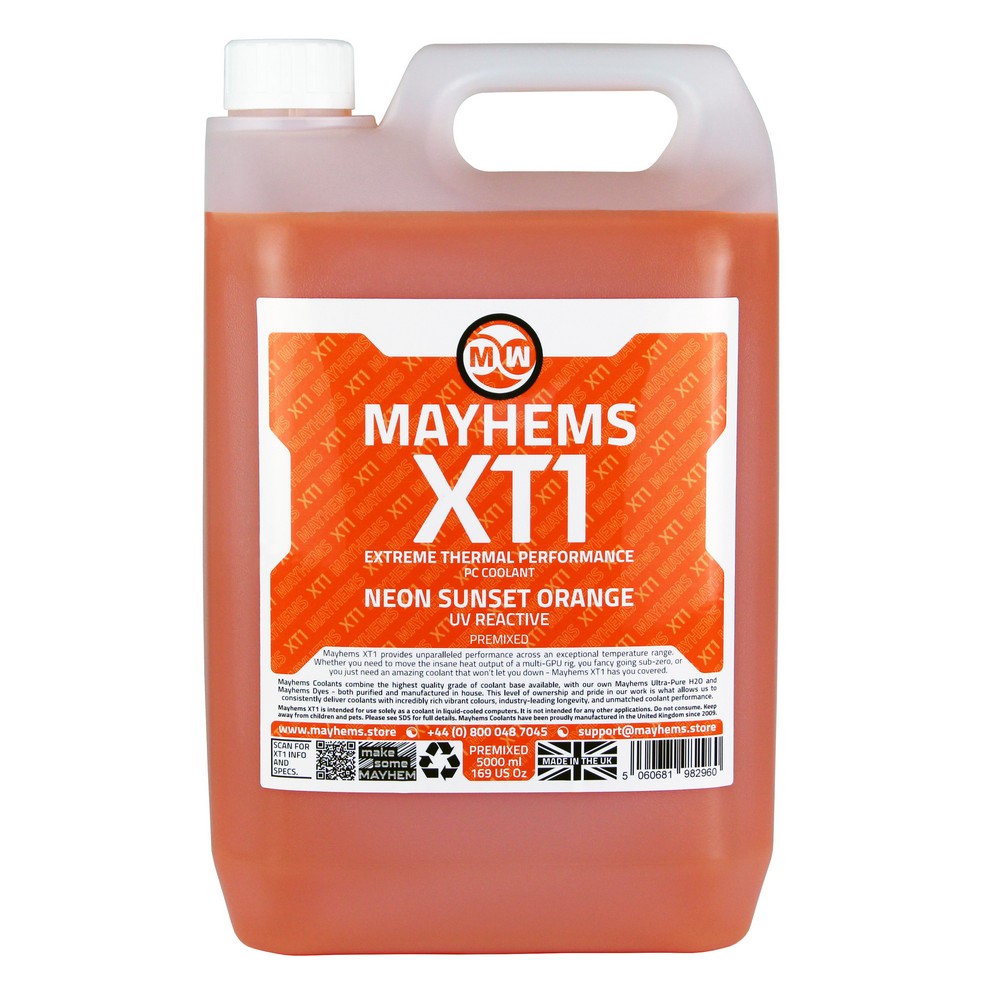 Mayhems - PC Coolant - XT1 Premix - Thermal Performance Series, UV Fluorescent, 5 Litre, Neon Sunset Orange