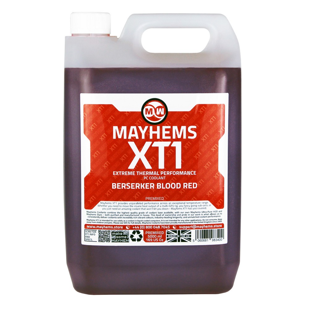 Mayhems - PC Coolant - XT1 Premix - Thermal Performance Series, 5 Litre, Berserker Blood Red