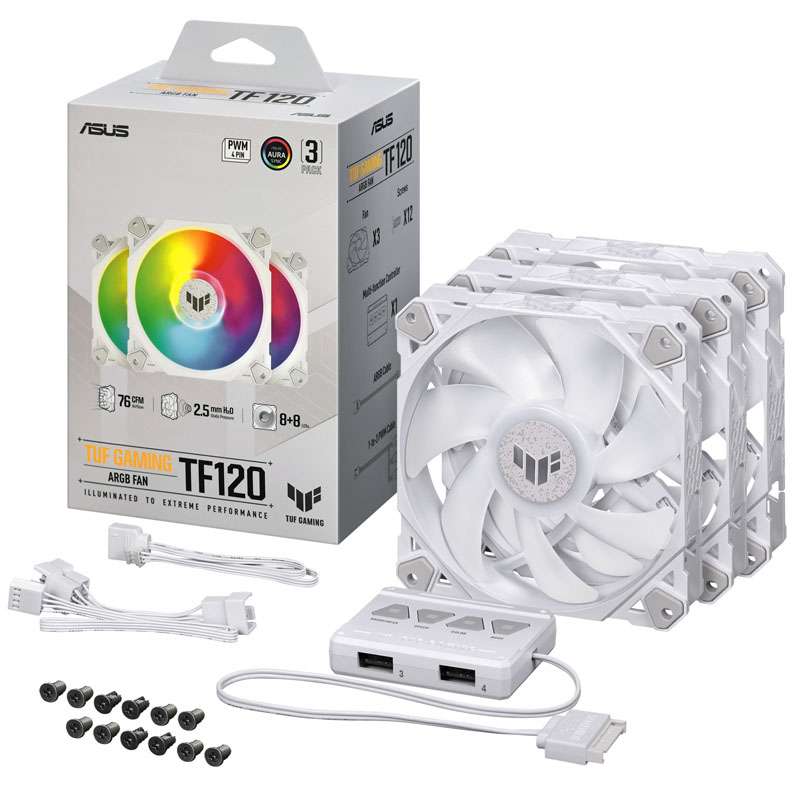 Asus - ASUS TUF Gaming TF120 ARGB PWM White Triple Fan Pack with RGB Controller - 120 mm