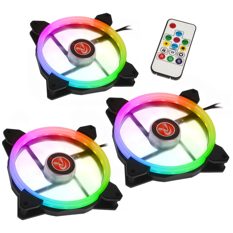 Raijintek IRIS 14 Rainbow RGB LED PWM 140mm Fan with Controller - Triple Pack