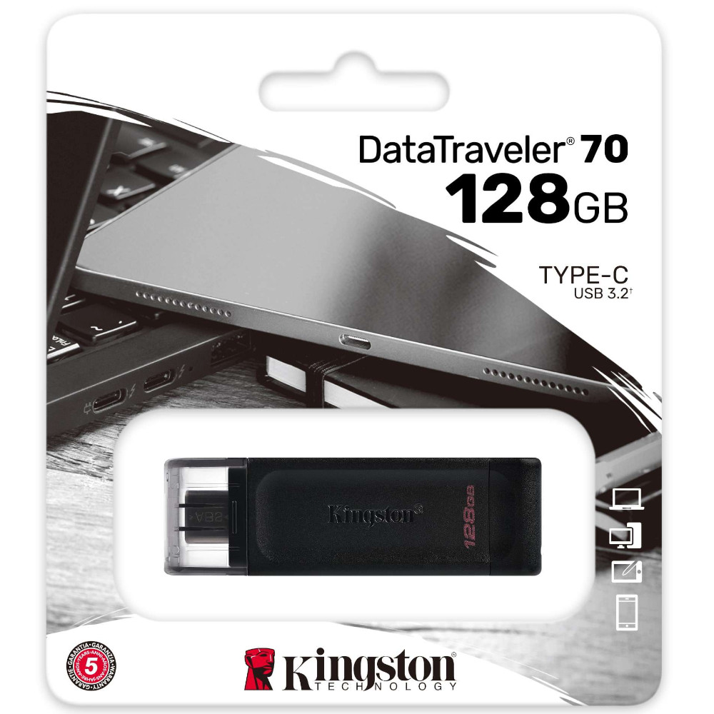 Kingston - Kingston 128GB DataTraveler 70 USB Type-C 3.2 Gen 1 Flash Drive (DT70/128GB)