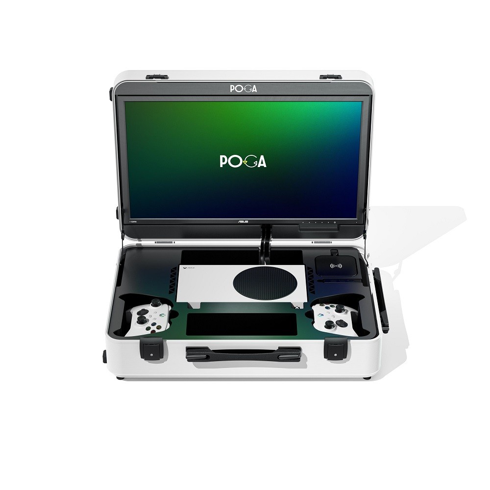 Indi Gaming - Indi Gaming POGA PRO Premium Portable Console Travel Case incl. Trolley and 21,5'' ASUS Gaming Monitor for Xbox Series S - White