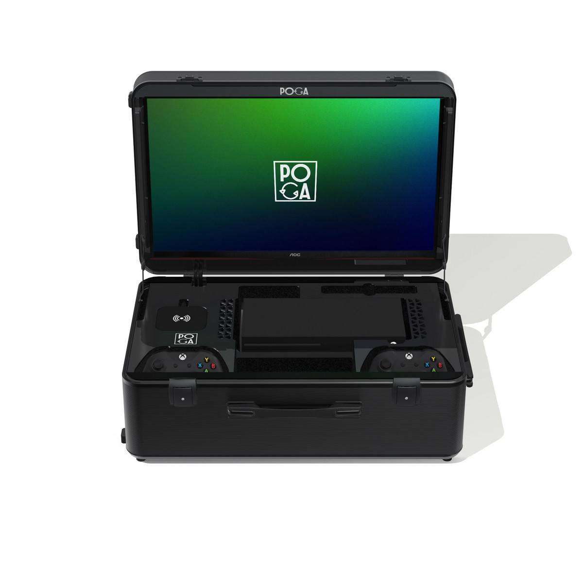 Indi Gaming - SLY Xbox Series X Premium Portable Console Travel Case incl. Trolley and 24‘‘ AOC Gaming Monitor - Black