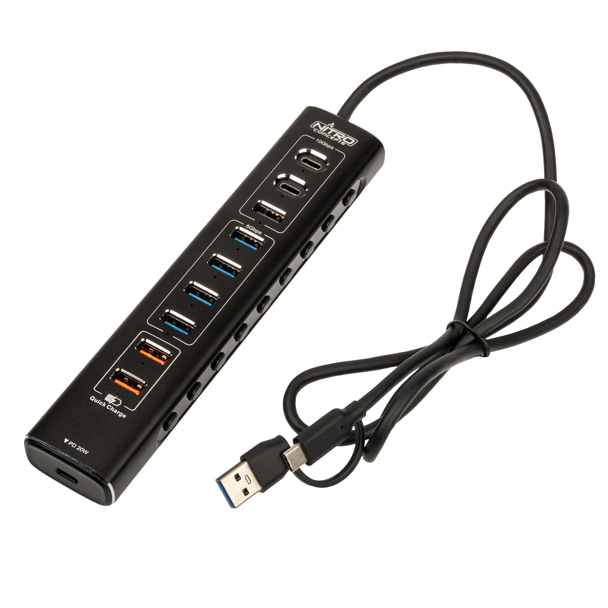 Nitro Concepts UH1 10-Port Hybrid USB Hub - UK Plug