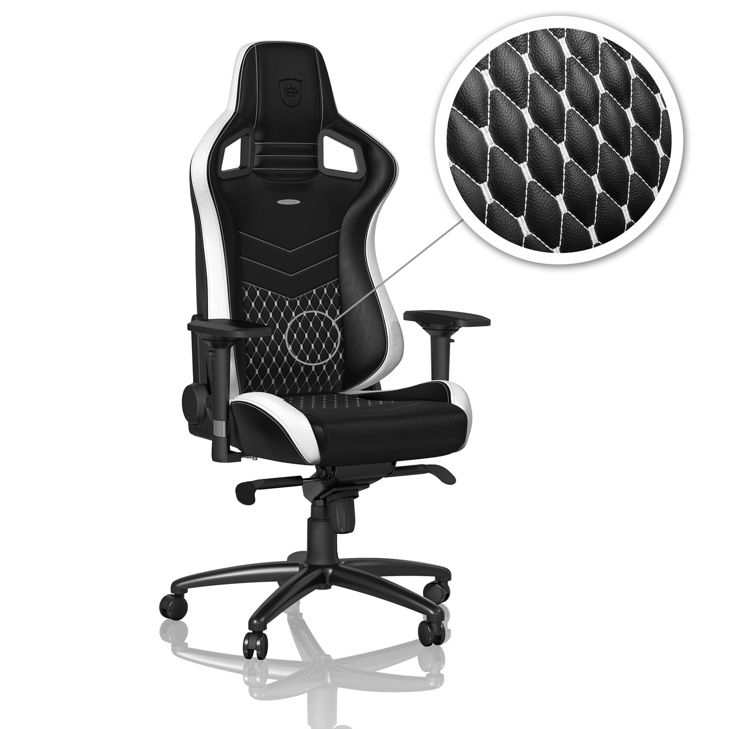 noblechairs EPIC Real Leather Gaming Chair - Black/White/Red