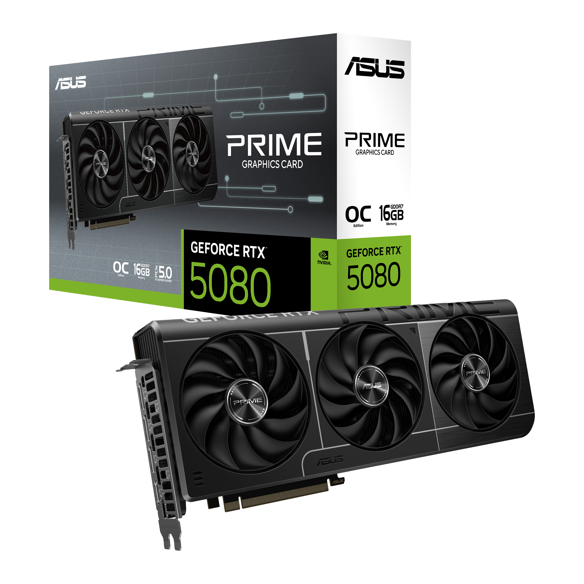 Asus GeForce RTX 5080 Prime OC 16GB GDDR7 PCI-Express Graphics Card - NVIDIA RTX 5080 graphics card from Overclockers