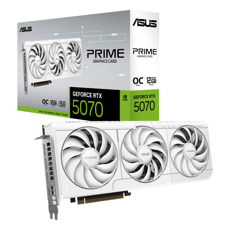 Asus GeForce RTX 5070 Prime OC White 12GB GDDR7 Graphics Card - NVIDIA RTX 5070 graphics card from Overclockers