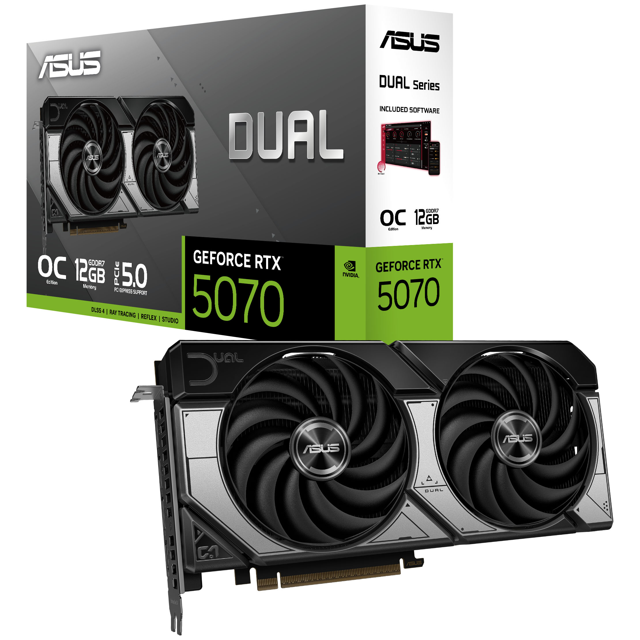 Asus GeForce RTX 5070 Dual OC 12GB GDDR7 PCI-Express Graphics Card - NVIDIA RTX 5070 graphics card from Overclockers
