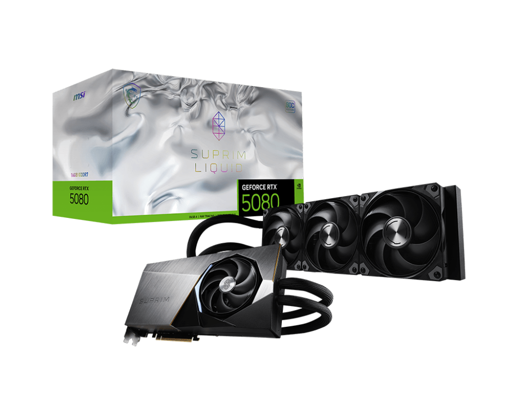 MSI GeForce RTX 5080 Suprim Liquid SOC 16GB GDDR7 PCI-Express Graphics Card - NVIDIA RTX 5080 graphics card from Overclockers