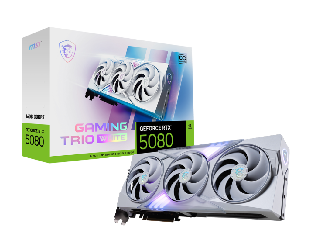MSI GeForce RTX 5080 Gaming Trio OC White 16GB GDDR7 PCI-Express Graphics Card - NVIDIA RTX 5080 graphics card from Overclockers