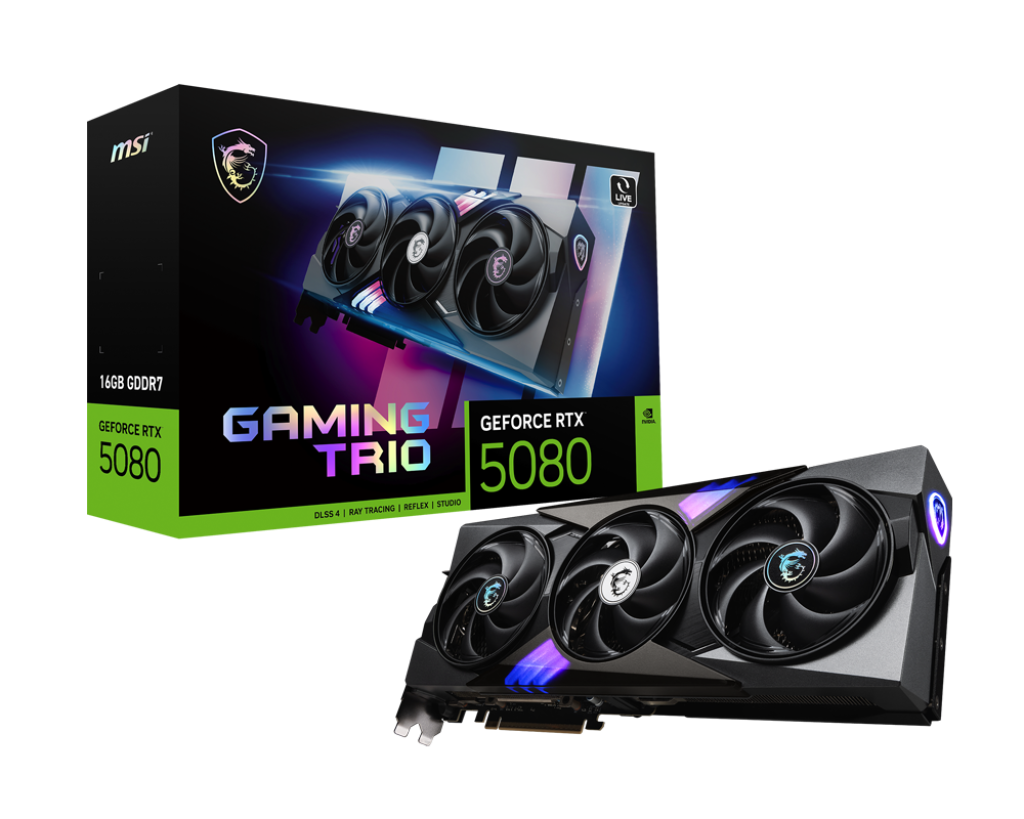 MSI GeForce RTX 5080 Gaming Trio OC 16GB GDDR7 PCI-Express Graphics Card - NVIDIA RTX 5080 graphics card from Overclockers
