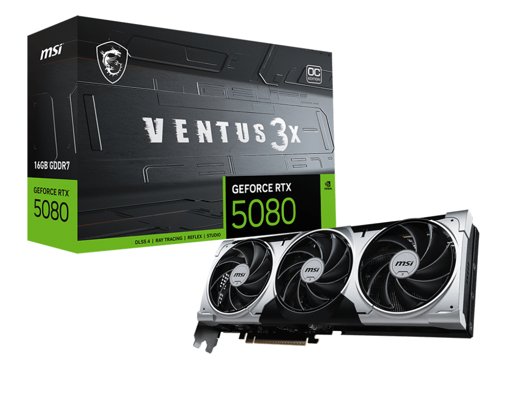MSI GeForce RTX 5080 Ventus 3X OC Plus 16GB GDDR7 PCI-Express Graphics Card - NVIDIA RTX 5080 graphics card from Overclockers