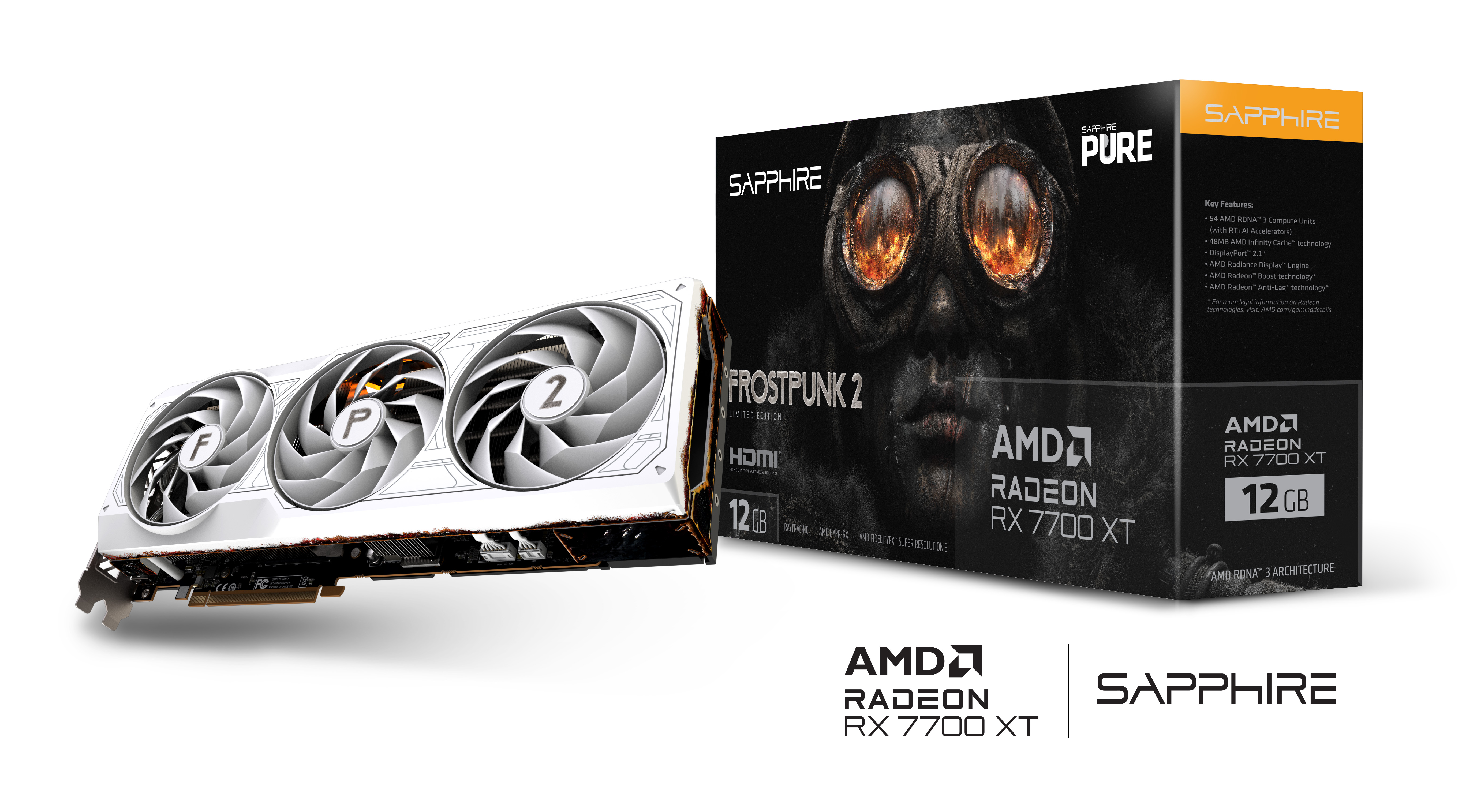 Sapphire - Sapphire Radeon RX 7700 XT Pure Frostpunk 2 Limited Edition 12GB GDDR6 PCI-Express Graphics Card - White