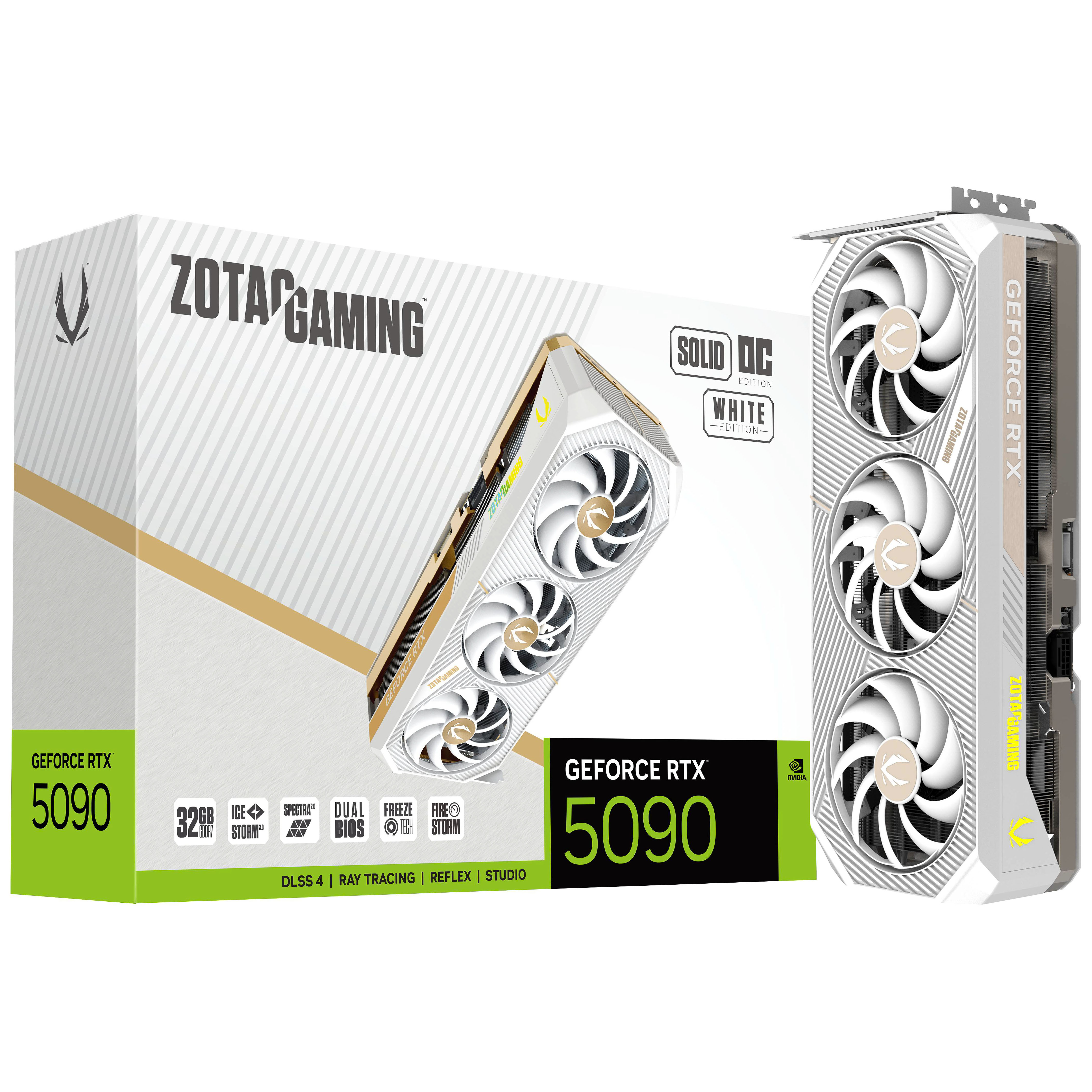 Zotac GeForce RTX 5090 Solid OC 32GB GDDR7 PCI-Express Graphics Card - White - NVIDIA RTX 5090 graphics card from Overclockers