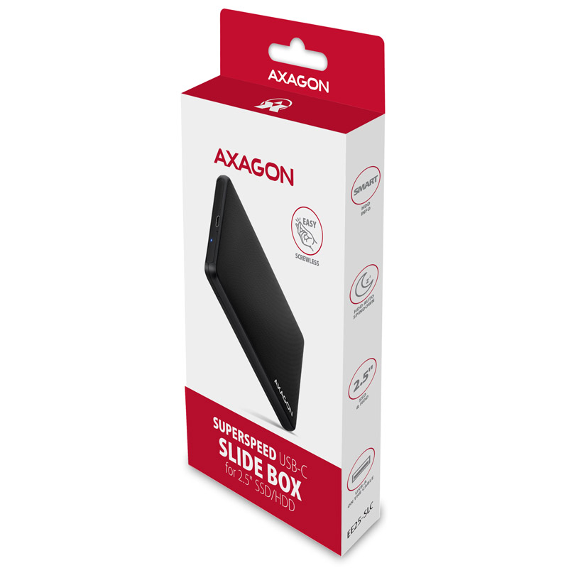 AXAGON - AXAGON EE25-SLC USB-C 3.2 Gen1 - SATA 6G 2.5" External Enclosure - Black