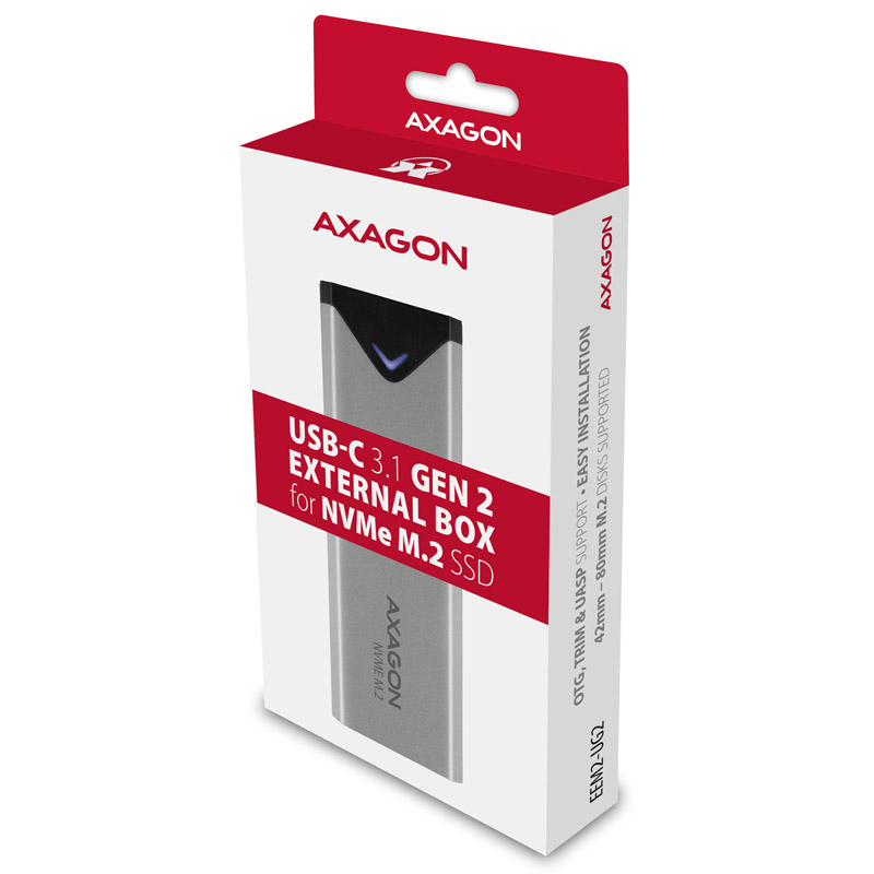AXAGON - AXAGON EEM2-UG2 USB-C 3.2 Gen 2 - M.2 NVMe SSD 42-80mm External Enclosure