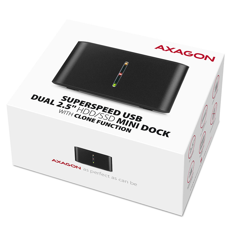 AXAGON - AXAGON ADSA-D25 SATA 2.5 CLONE DUAL SSD Dock Station - USB 3.2 Gen 1