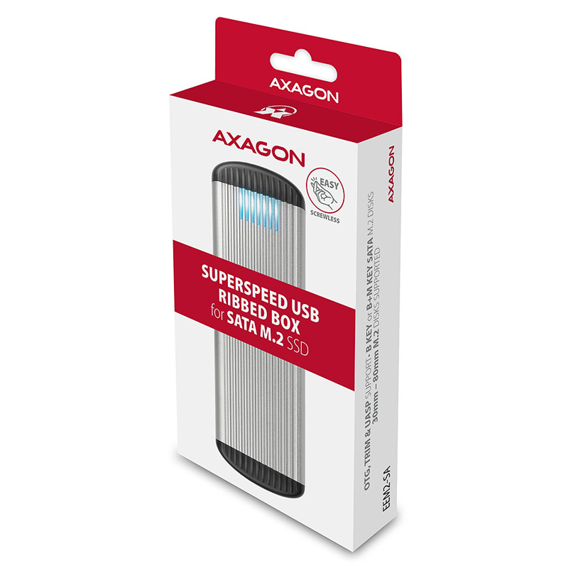 AXAGON - AXAGON EEM2-SA USB micro-B 3.2 Gen 1 - M.2 SATA SSD Tool-Less External Enclosure